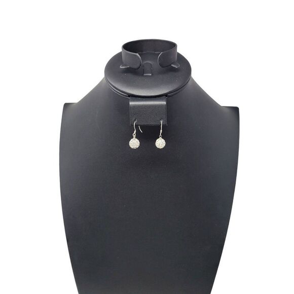 Silver Tone Rhinestone Drop Earrings Sphere Dangle Pierced Hook New Years Glam - Picture 1 of 6